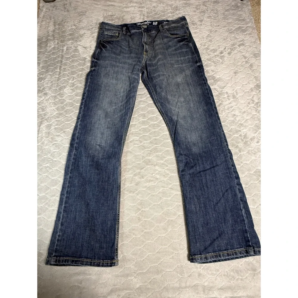 Wrangler Retro Slim Boot Cut Jeans Mens 36x34 Blue Denim Western Pants 36x33